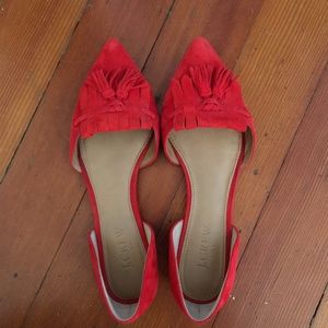 J. Crew Factory Suede d'Orsay Tassel Flats - Red 6